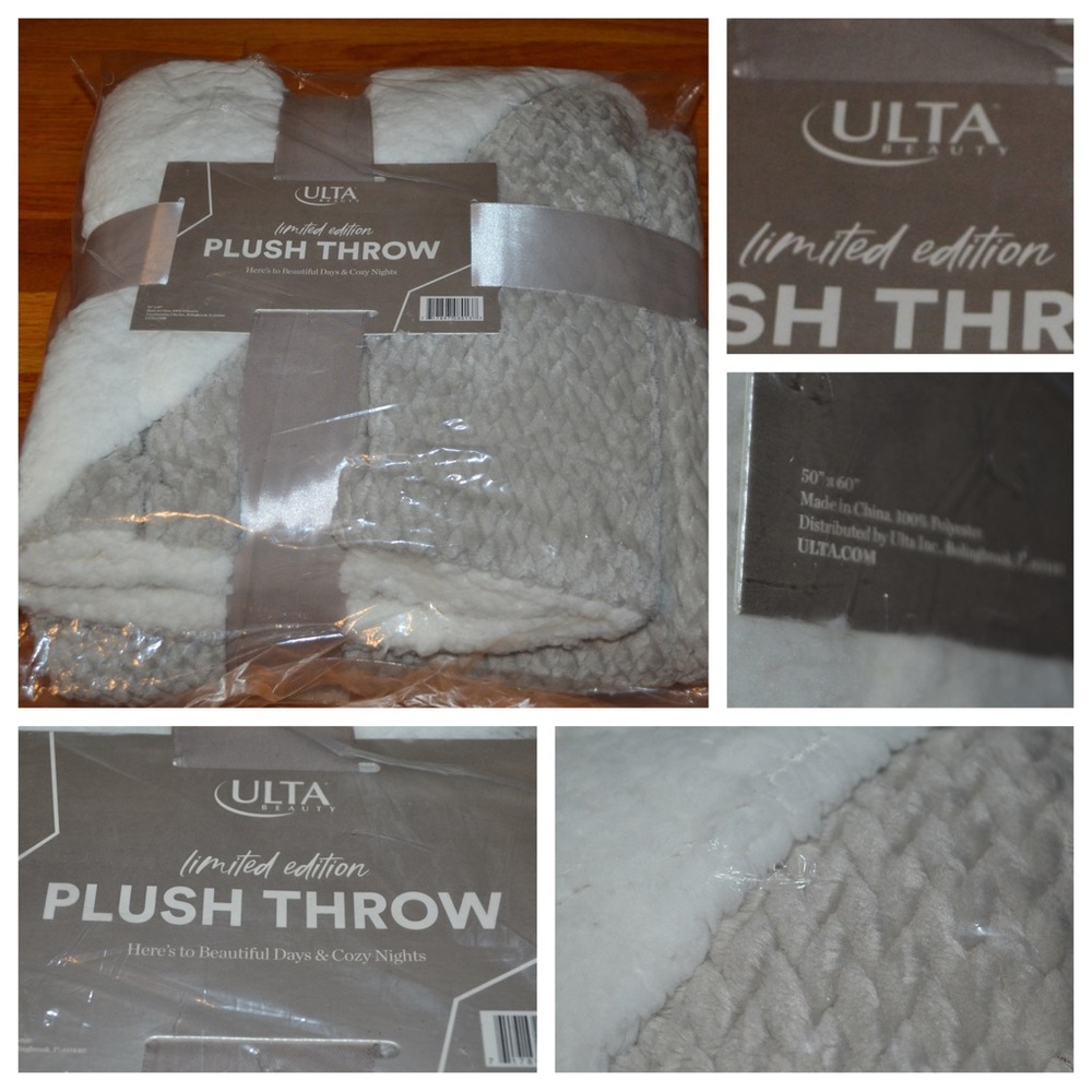 Ulta Beauty gray plush cozy blanket - NWT